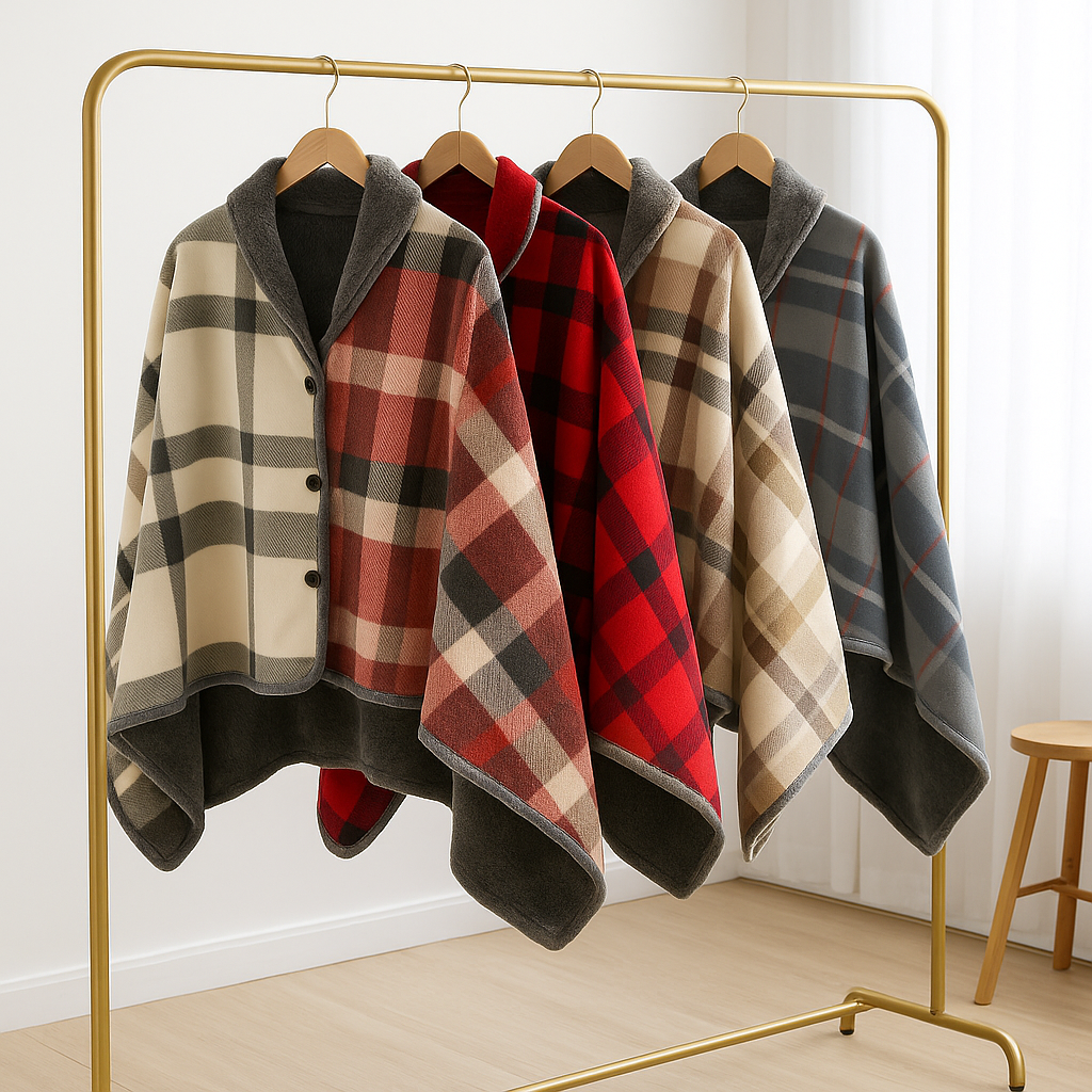 Comfort Cove - Plaid Fleece Wearable Blanket (Button Poncho Wrap for Home, Office, and Travel)
