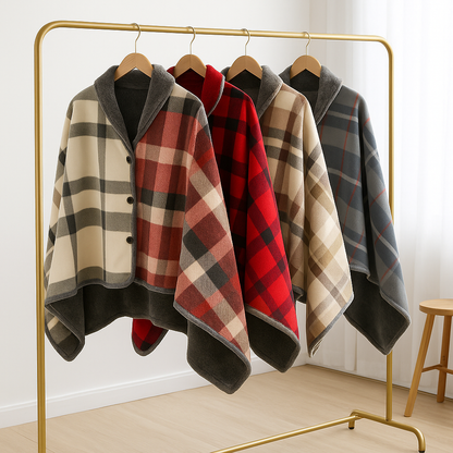 Comfort Cove - Plaid Fleece Wearable Blanket (Button Poncho Wrap for Home, Office, and Travel)