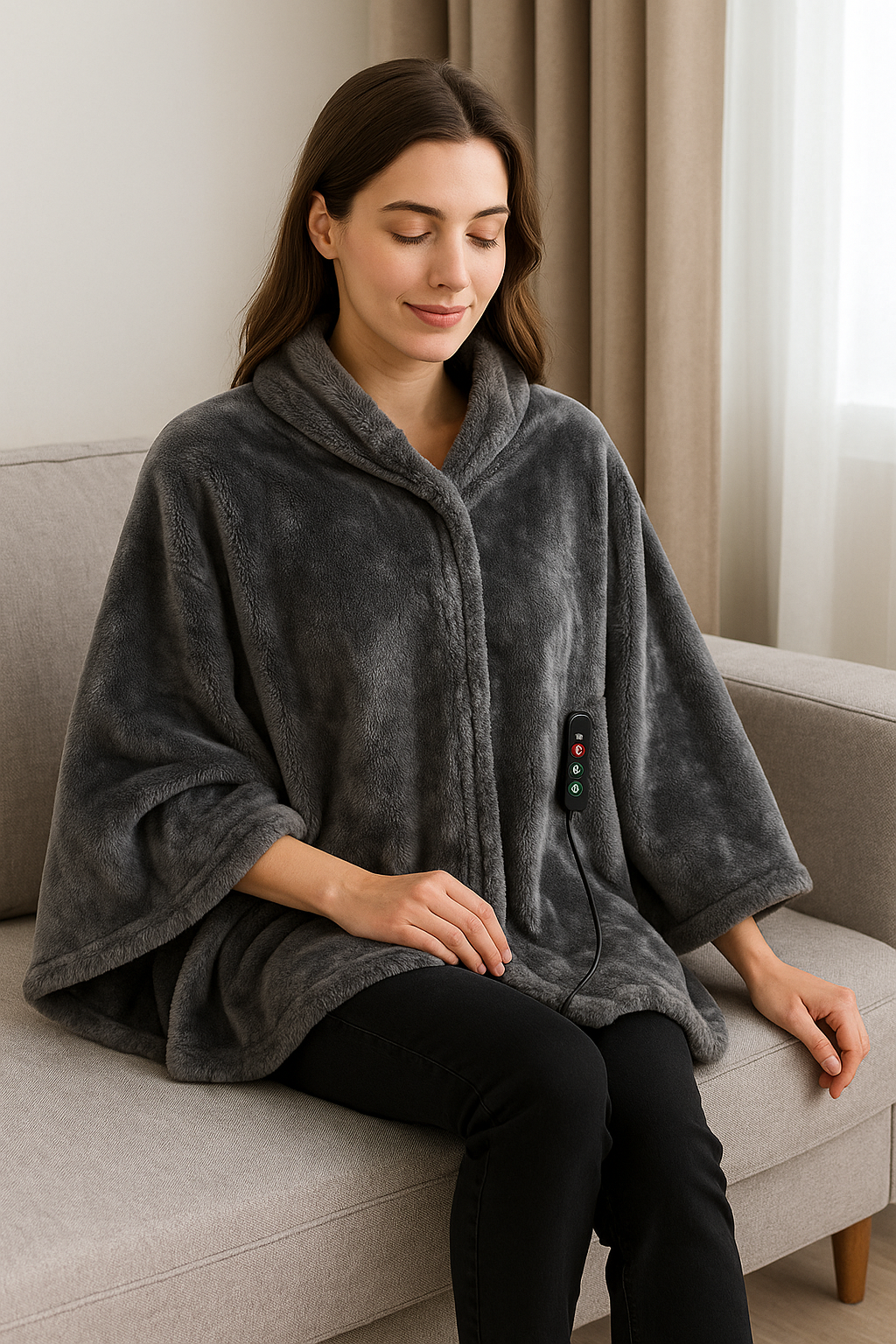 Comfort Cove – USB Heated Fleece Shawl Blanket (3-Level Portable Body Warmer Cape)