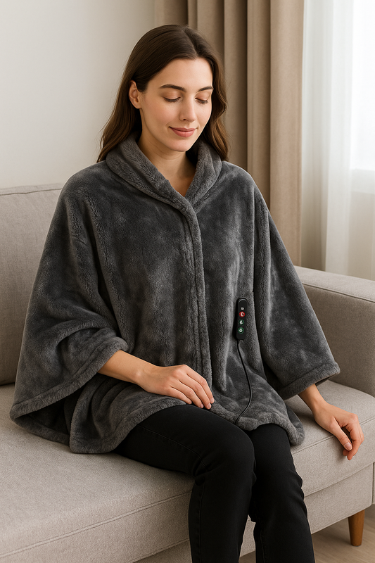 Comfort Cove – USB Heated Fleece Shawl Blanket (3-Level Portable Body Warmer Cape)