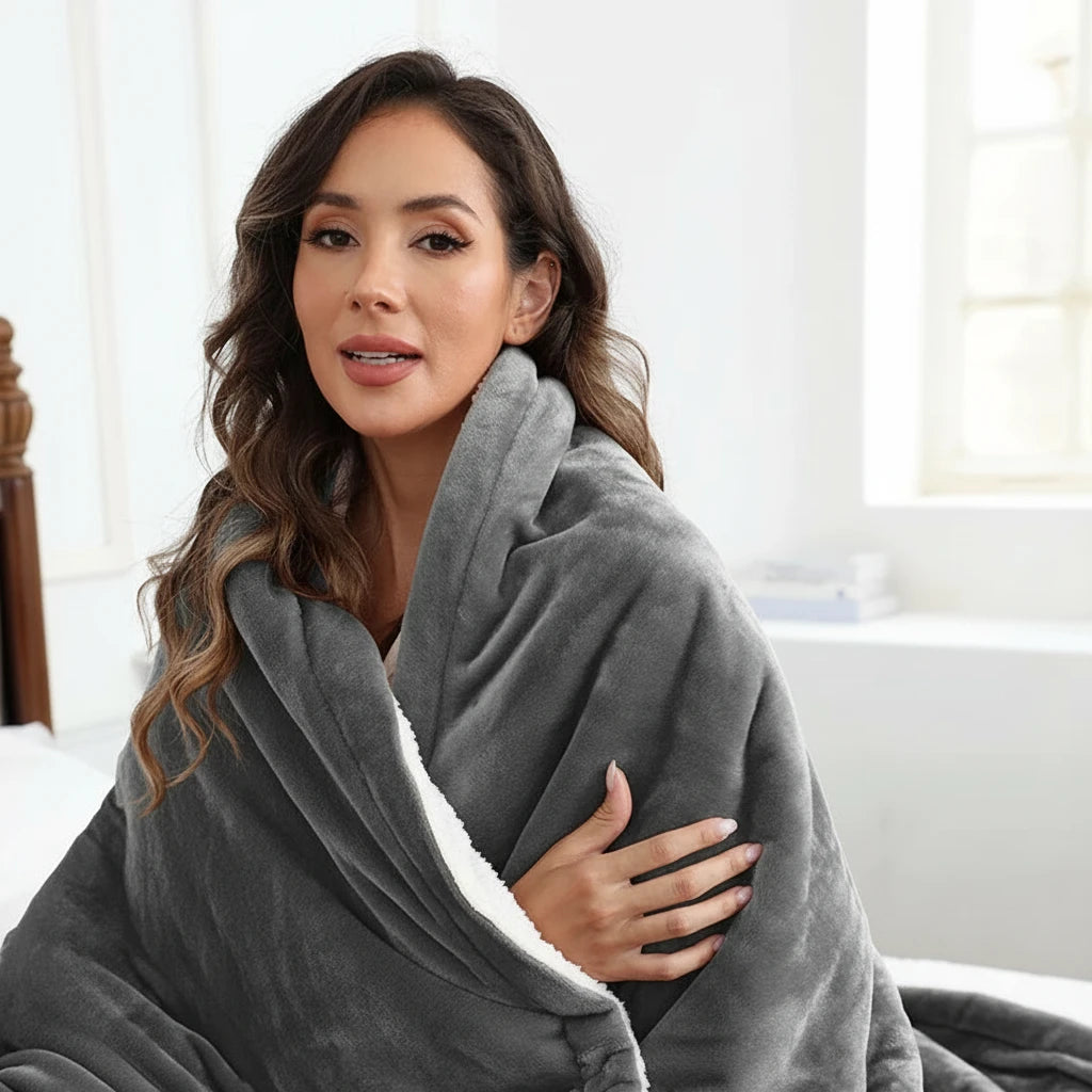 Comfort Cove - Ultra-Soft Flannel Electric Throw Blanket  (Constant Temperature Heated Throw, Travel & Home Friendly)