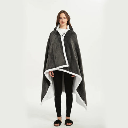 Comfort Cove - Oversized Korean-Style Fleece Shawl Blanket Hoodie (Premium Wearable Blanket for Home, Lounge & Festivals)