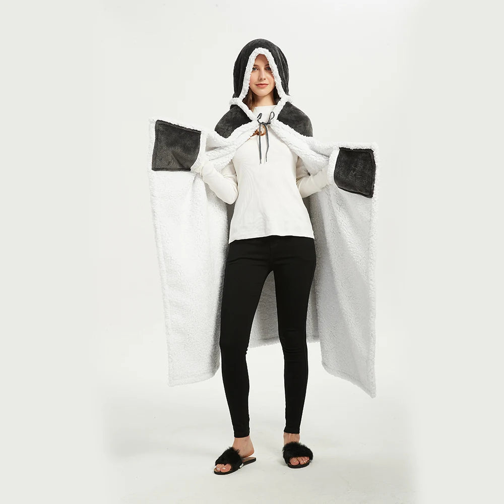 Comfort Cove - Oversized Korean-Style Fleece Shawl Blanket Hoodie (Premium Wearable Blanket for Home, Lounge & Festivals)