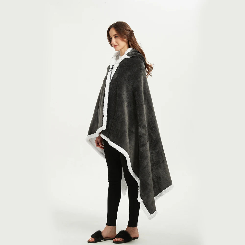 Comfort Cove - Oversized Korean-Style Fleece Shawl Blanket Hoodie (Premium Wearable Blanket for Home, Lounge & Festivals)