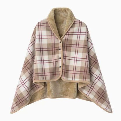 Comfort Cove - Plaid Fleece Wearable Blanket (Button Poncho Wrap for Home, Office, and Travel)