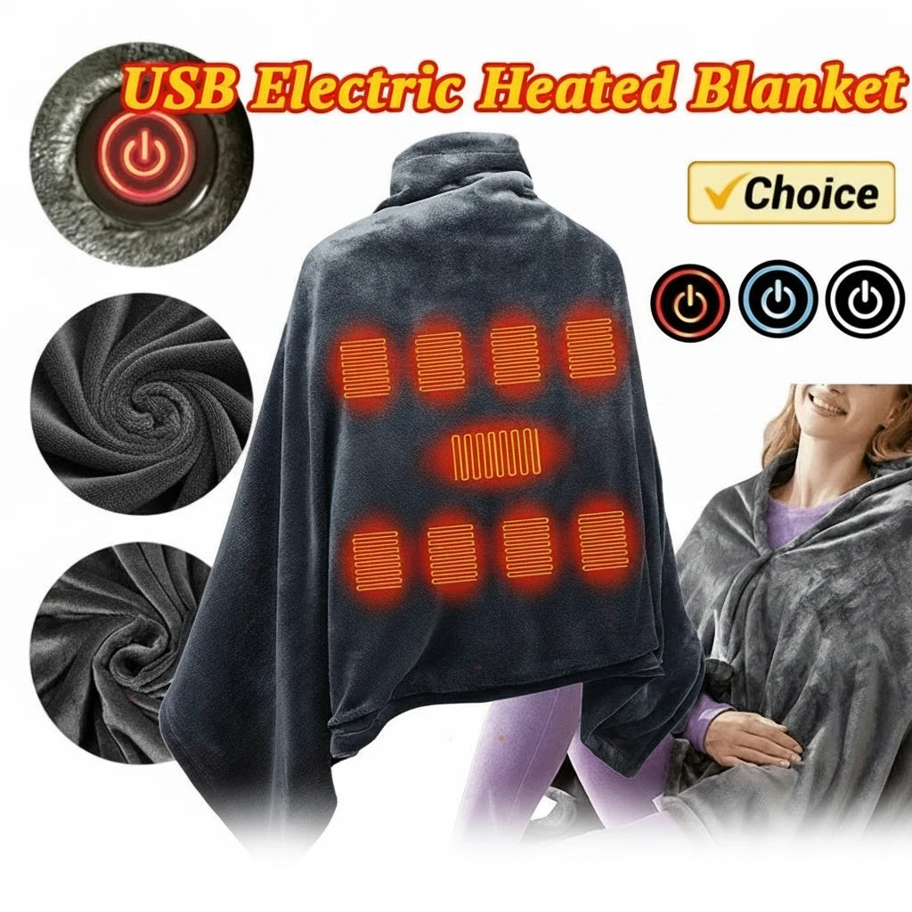 Comfort Cove - USB Electric Heated Blanket: 3 Heating Levels Fleece Wearable Body-Warmer
