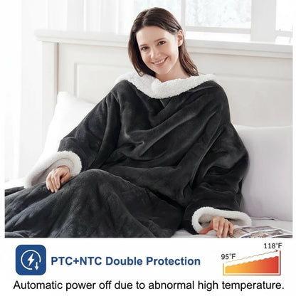 Comfort Cove - Best Wearable Electric Heating Sleeve Blanket 2025 (Flannel + Sherpa, 6 Heat Settings, 10-Hour Timer)