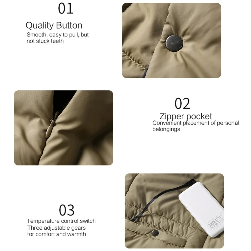 Comfort Cove - USB Heating Blanket Vest (Electric Shawl & Mat, 3-Temp Controls for Outdoor Warming)